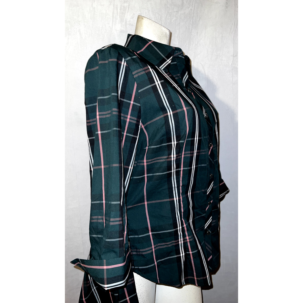 NEW YORK & COMPANY 7th Avenue Design Studio Plaid Button Long Drape Tail Shirt L - Picture 4 of 8